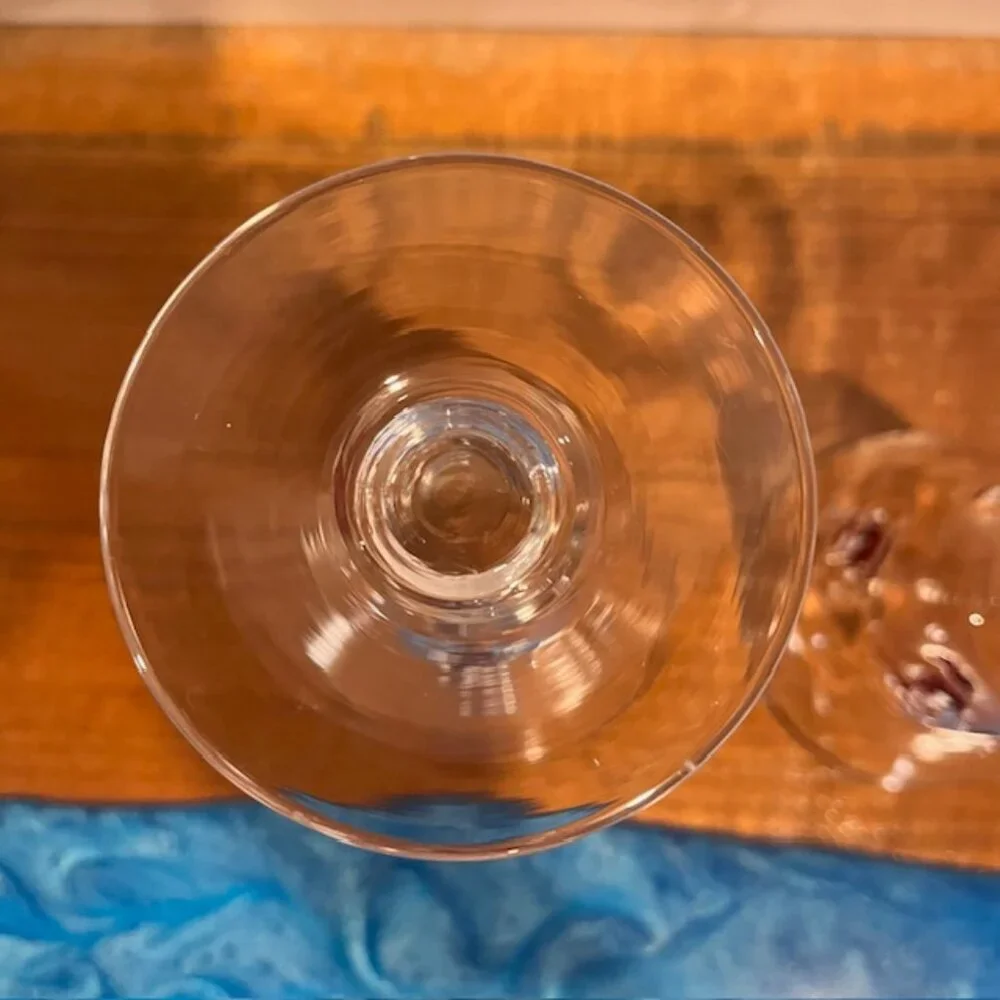 Set of (2) Crate & Barrel 8oz Blown Glass Fused Santa Wine Goblets Glasses